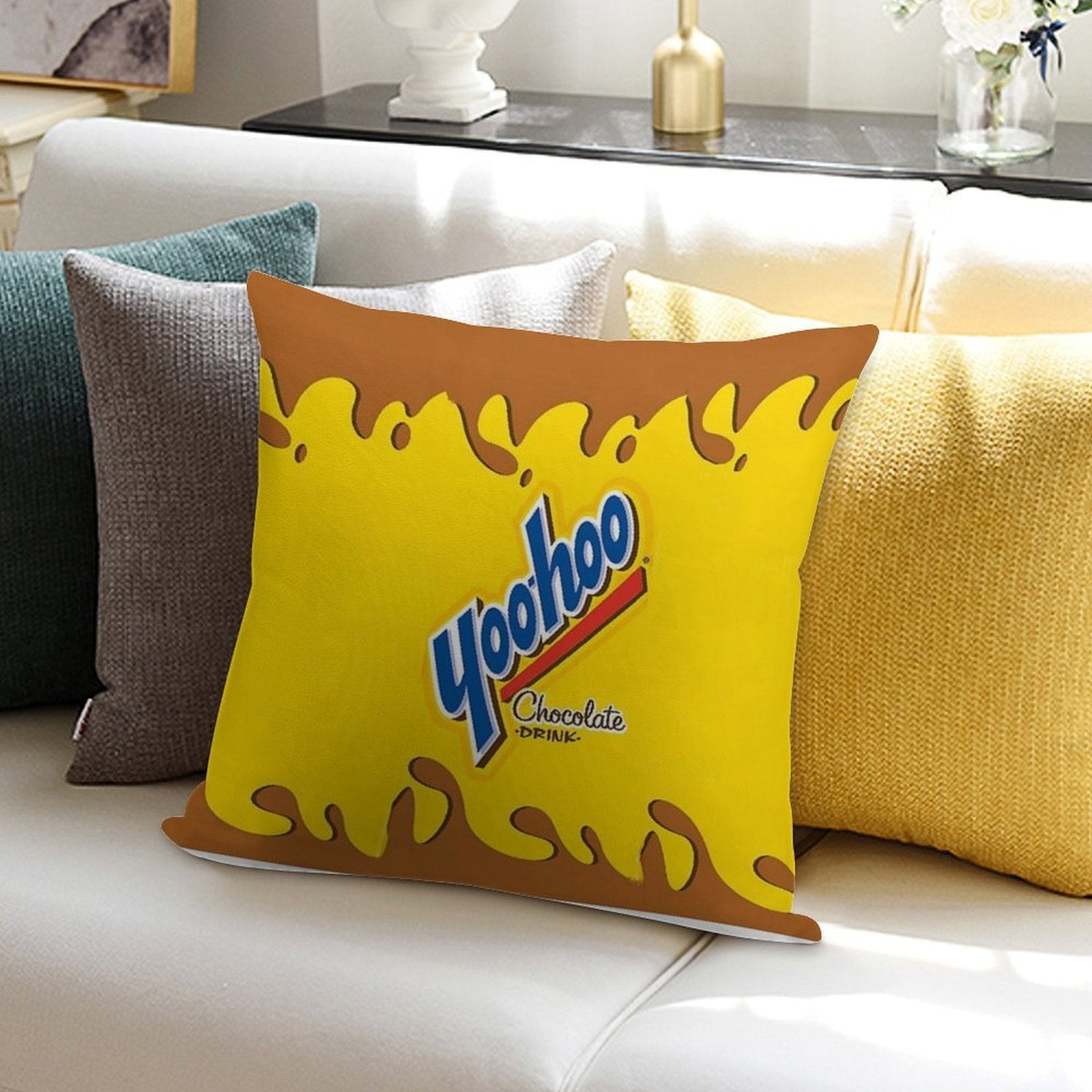Yoohoo Chocolate Milk Soft Shrink-Resistant Throw Pillow