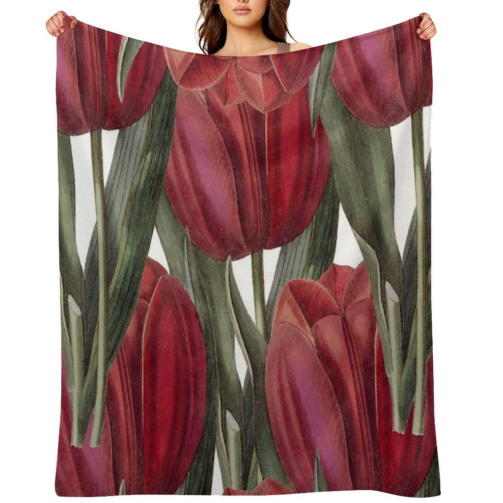 Flower Bouquet, Canva, Flowers, Tails, Pattern, Green, Red Eco-conscious Throw Blanket