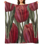 Flower Bouquet, Canva, Flowers, Tails, Pattern, Green, Red Eco-conscious Throw Blanket