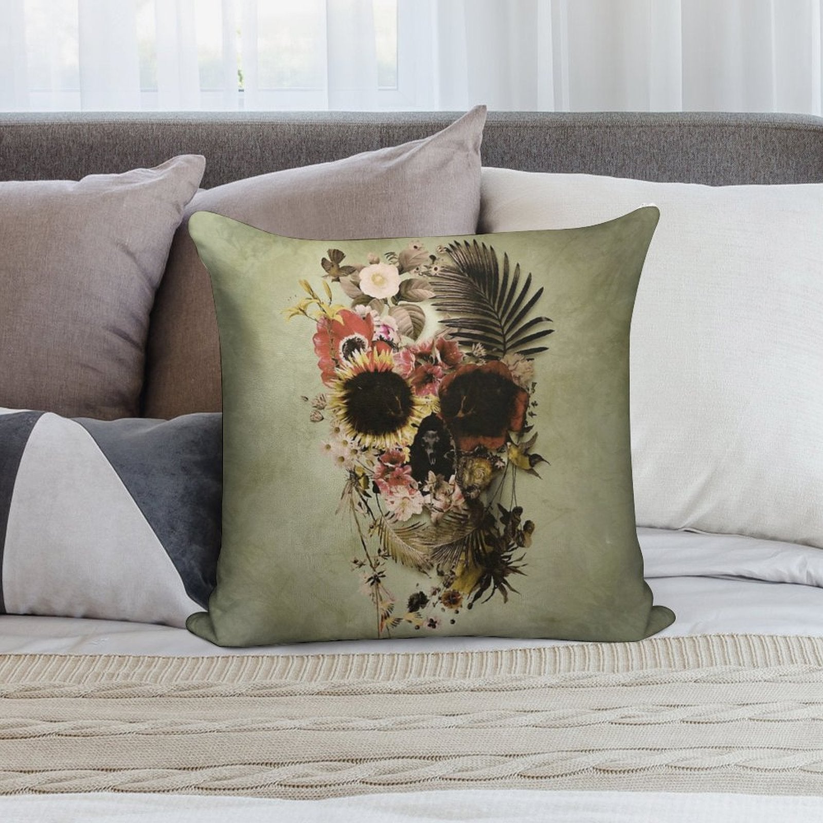 Garden Skull Light Soft Warmth Comfort Throw Pillow