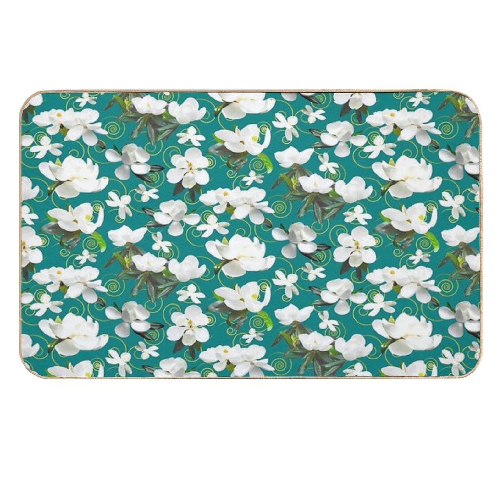 Bright Magnolia Floral Halfdrop on Teal 008080  Slip-Resistant Bath Mat