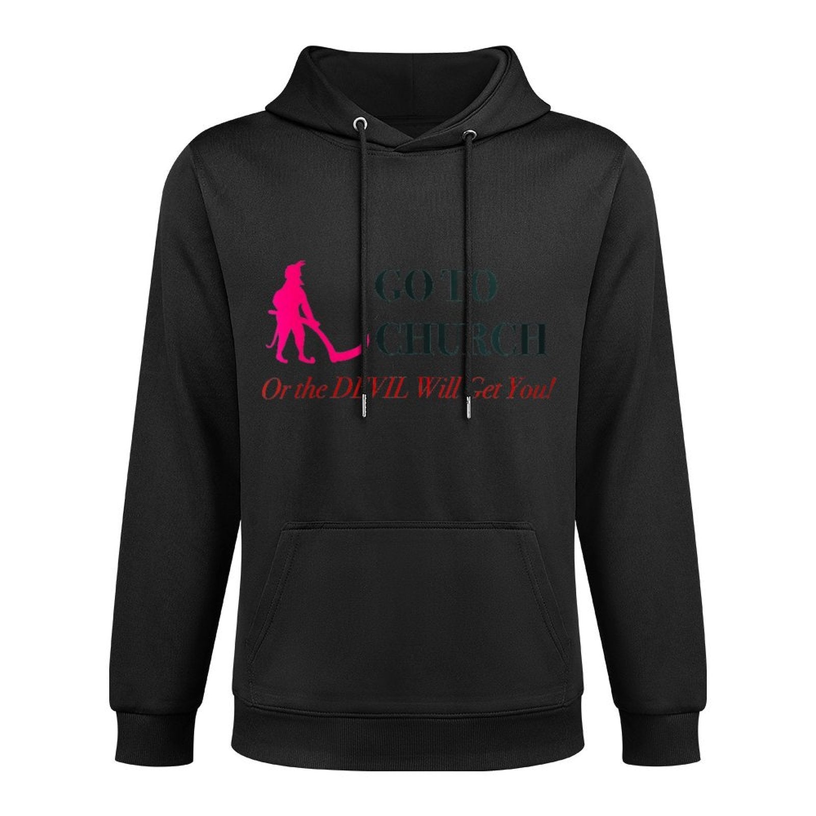 Womens Go to Church Or The Devil Will Get You Meme Graphic Pilling-Resistant Hoodie