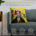 Frida Kahlo And Flowers Exotic Parrots Hummingbird ,Frida Kahlo Soft Multiple Sizes Throw Pillow