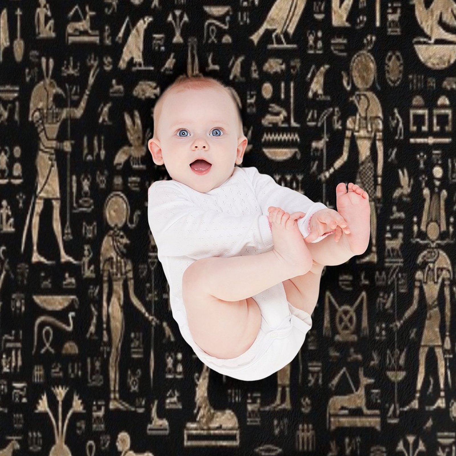 Ancient Egyptian Gods And Hieroglyphs - Black And Gold Lightweight Throw Blanket