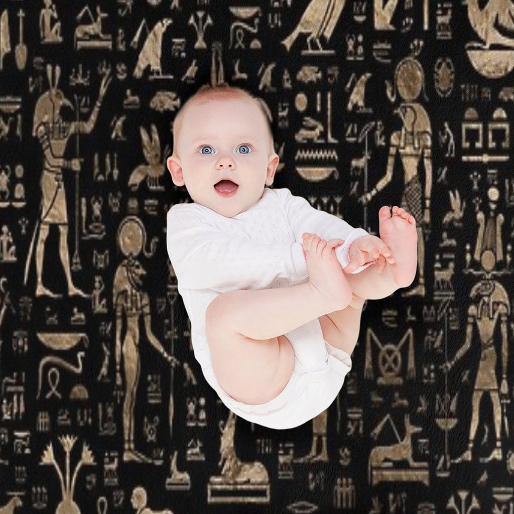 Ancient Egyptian Gods And Hieroglyphs - Black And Gold Versatility Throw Blanket