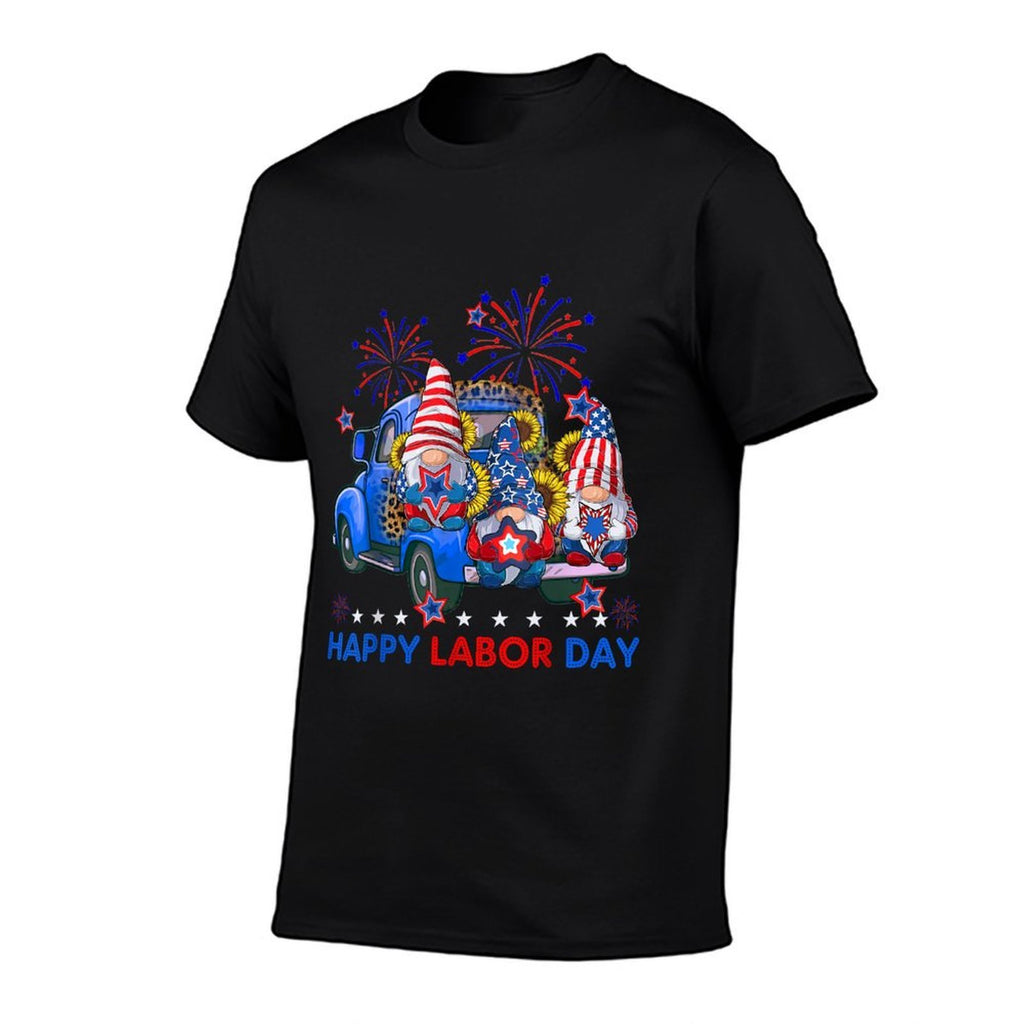Happy Labor Day Fireworks American And Funny Gnomes  Wrinkle-resistant T-Shirt