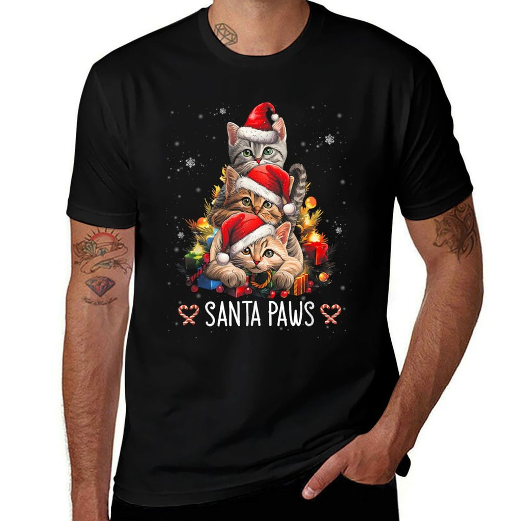 Santa Paw And Claw Santa Cat Christmas Tree Lights Cat Lover Men Women Kids  Heathered Texture T-Shirt