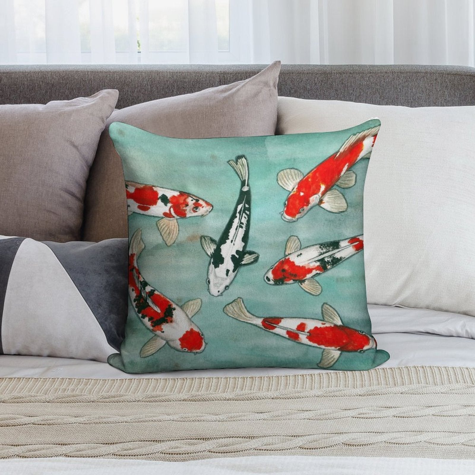 Le Ballet Des Carpes Koi Soft Home Decor Throw Pillow