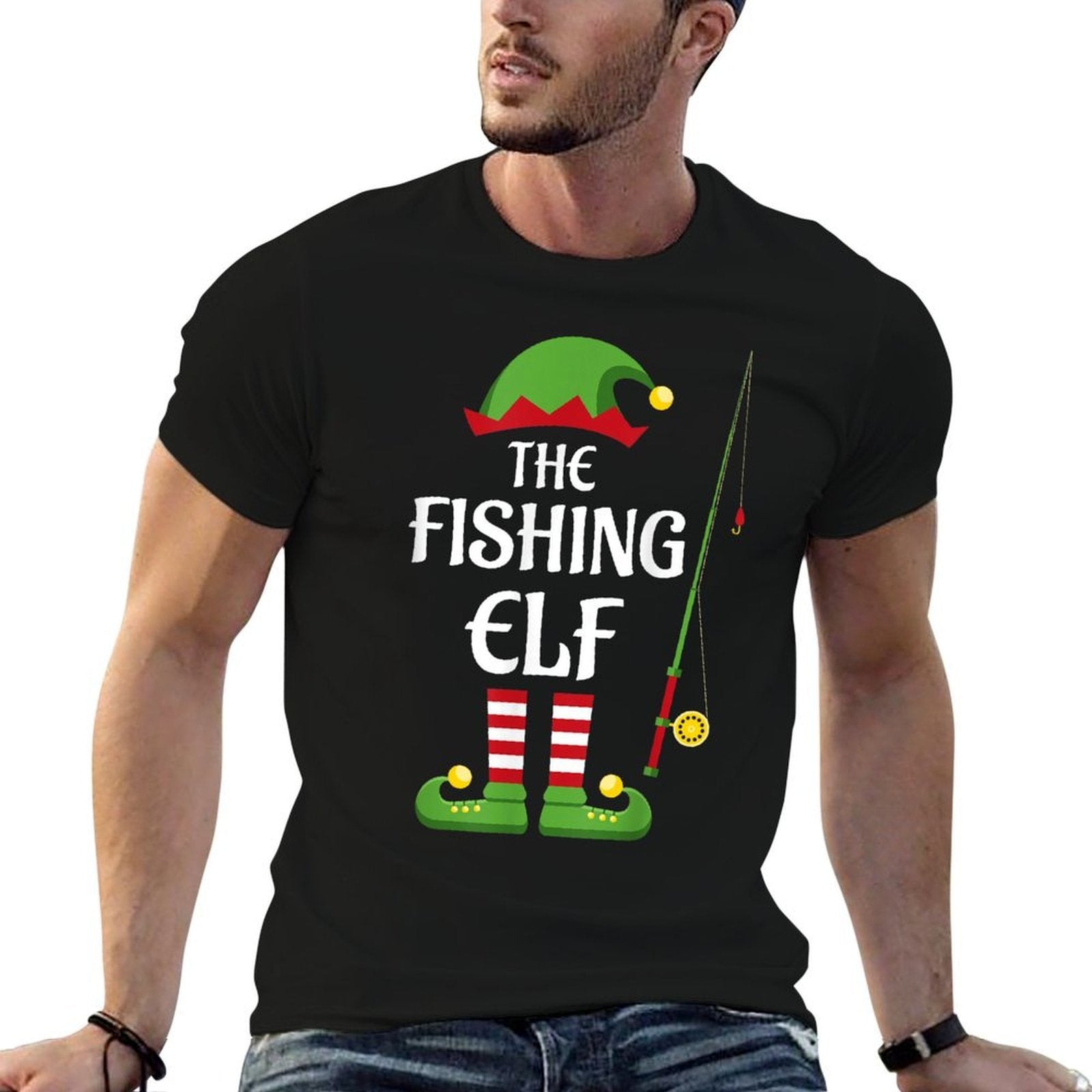 Fishing Elf Family Matching Group Christmas  Easy-care T-Shirt