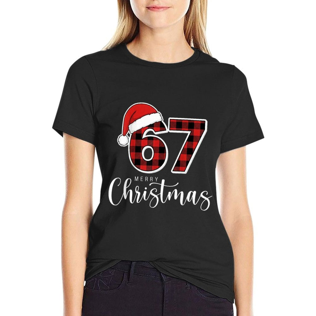 67 Meme Merry Christmas 67 Buffalo Plaid Xmas Retro Vintage  Rolled Sleeves T-Shirt