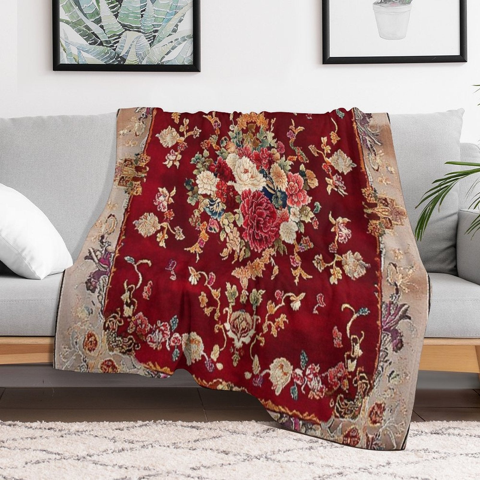 Ancient Emperor Chinese Floral Royal Carpet Multi-functional Throw Blanket