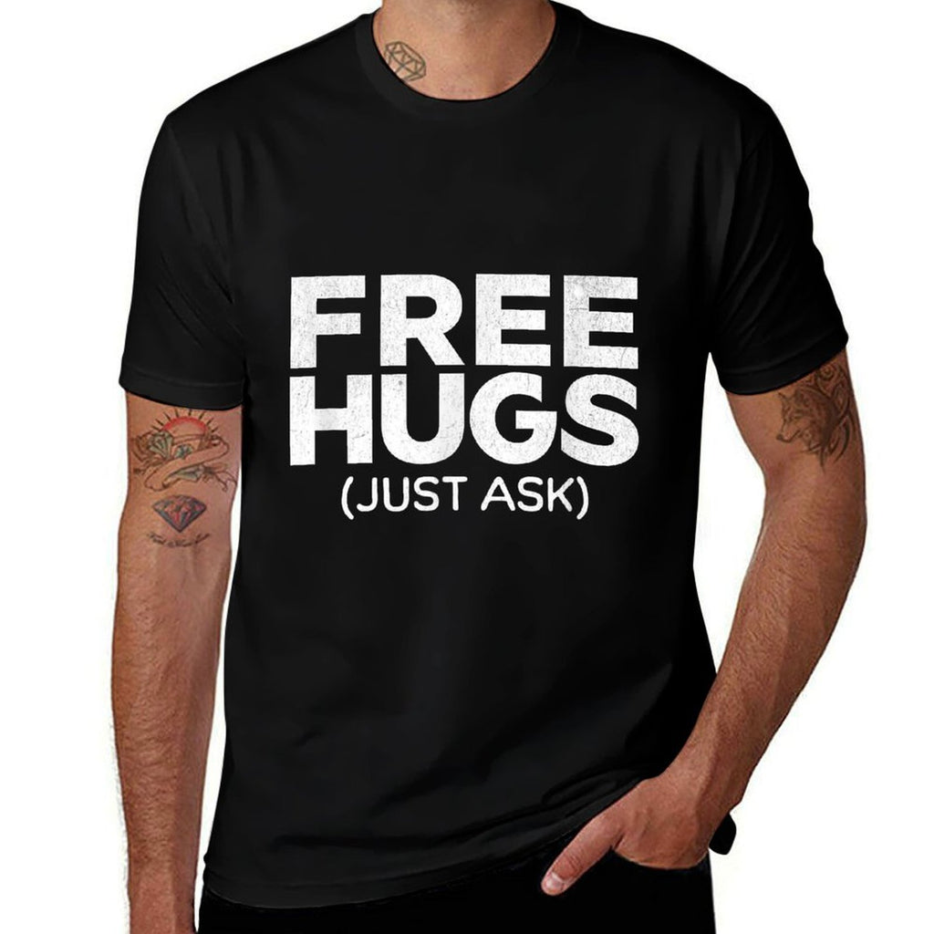 Funny Free Hugs Unisex-Adults Black Cotton Small  Eco-friendly Material T-Shirt