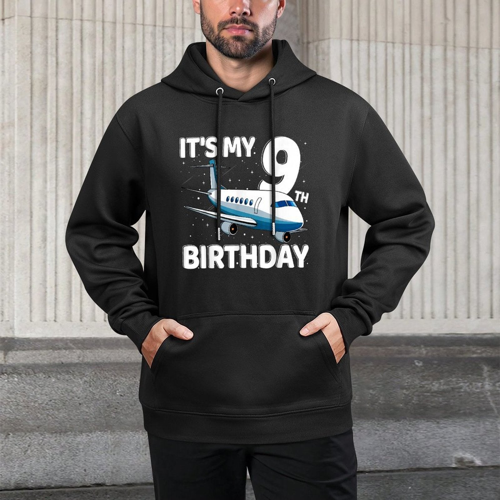 It's My 9th Birthday Airplane 9 Year Old Birthday Boy Girl Colorfast Hoodie