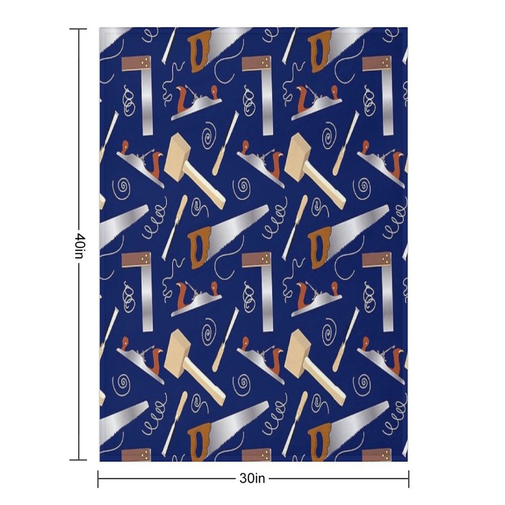 Carpenter's Toolkit Illustrated Pattern  Woodworking Tools Versatility Throw Blanket