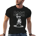 Retro Cat Rock Music Gifts Men Kids Women Funny Cat  Easy-care T-Shirt
