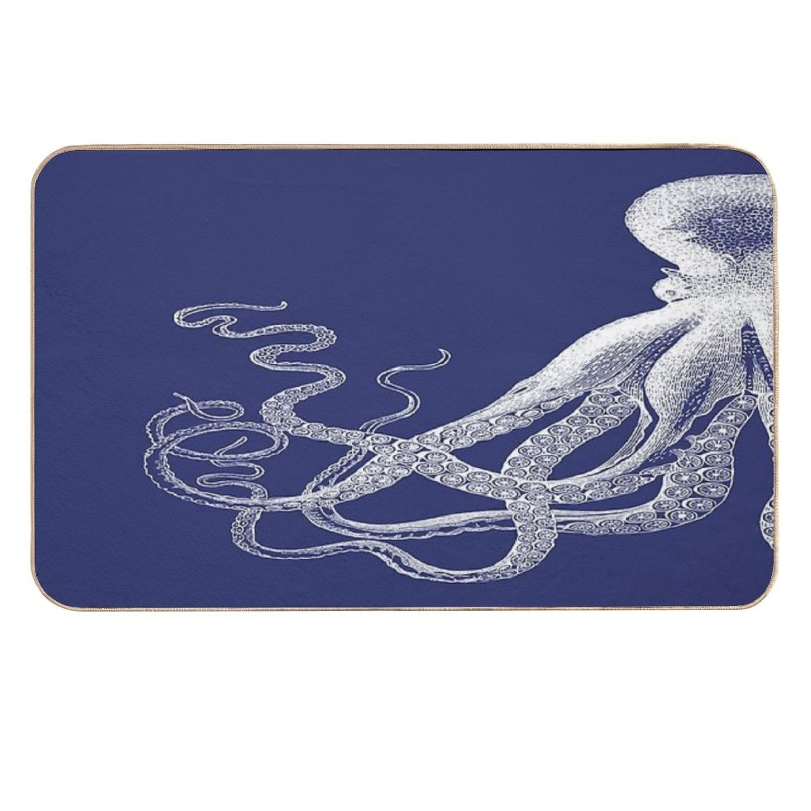 Half Octopus  Left Side  Vintage Octopus  Tentacles  Sea Creatures  Nautical  Ocean  Sea  Beach  Diptych  Navy Blue An  Slip-Resistant Bath Mat