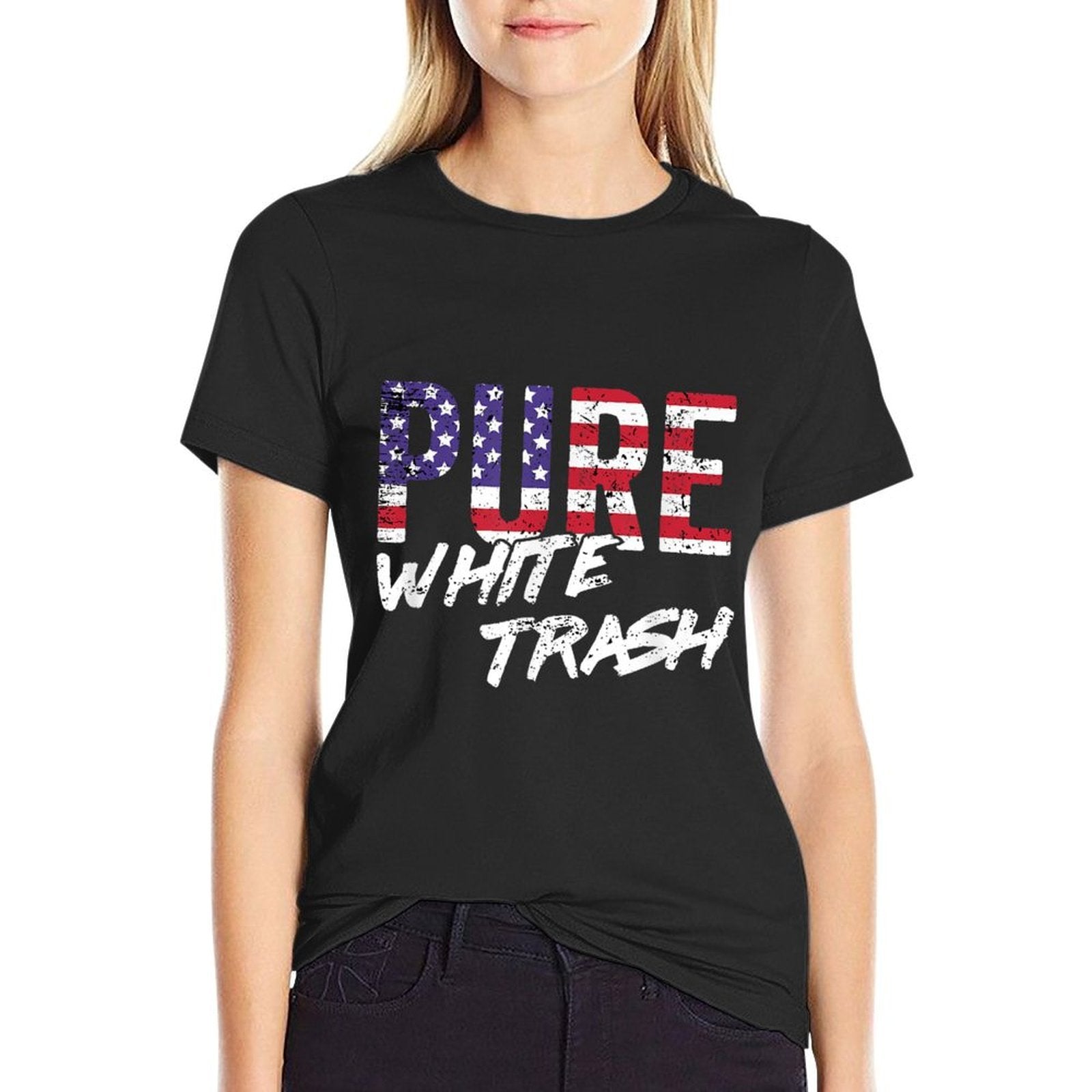 Funny Redneck, American USA Pure White Trash  Ribbed Collar T-Shirt