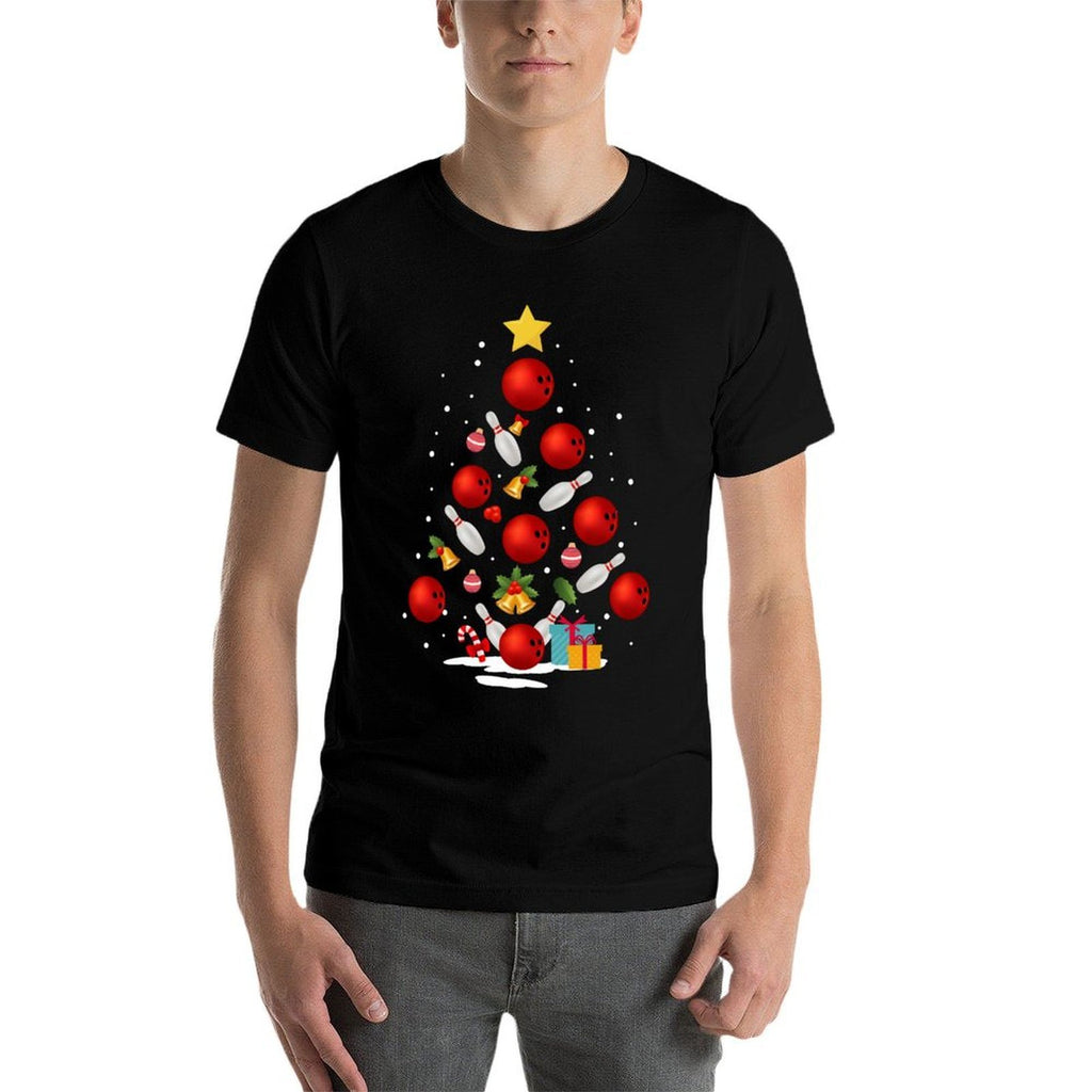 Funny Bowling Christmas Tree Lights Xmas Gifts For Men Women  Trendy Pattern T-Shirt