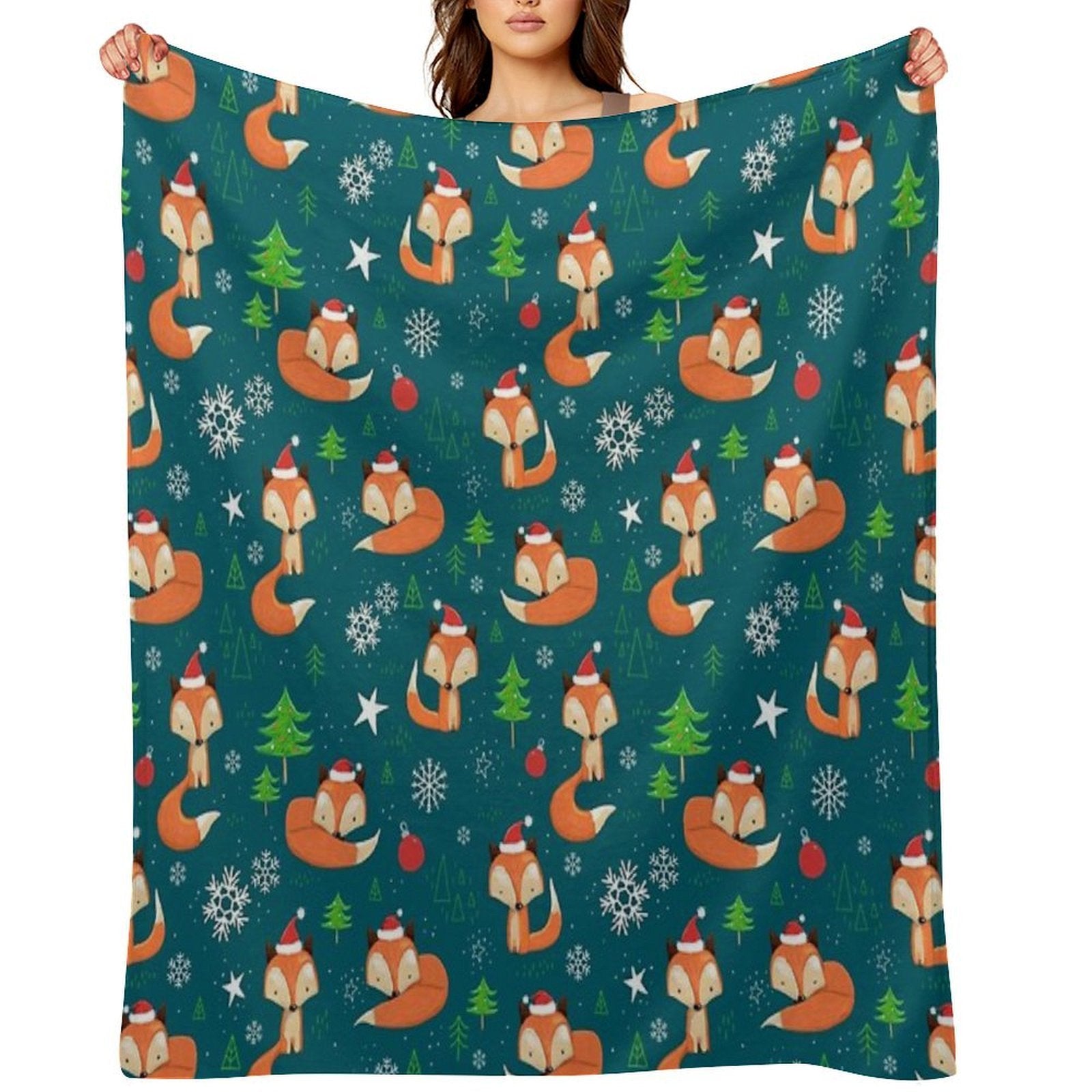 Winter Fox Christmas Holiday Shrink-resistant Throw Blanket