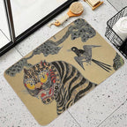 Striped Vintage Minhwa Tiger And Magpie  Easy To Clean Bath Mat