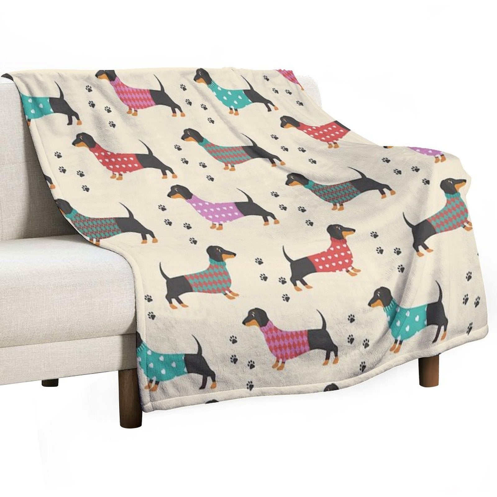 Dachshund, Dackel - Seamless Pattern Lightweight Throw Blanket
