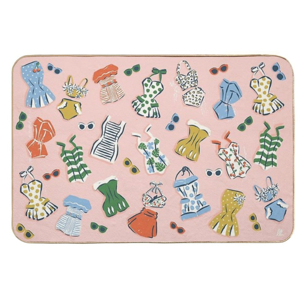 Retro 1950s Swimwear And Sunglasses Pattern  Anti-Trip Bath Mat