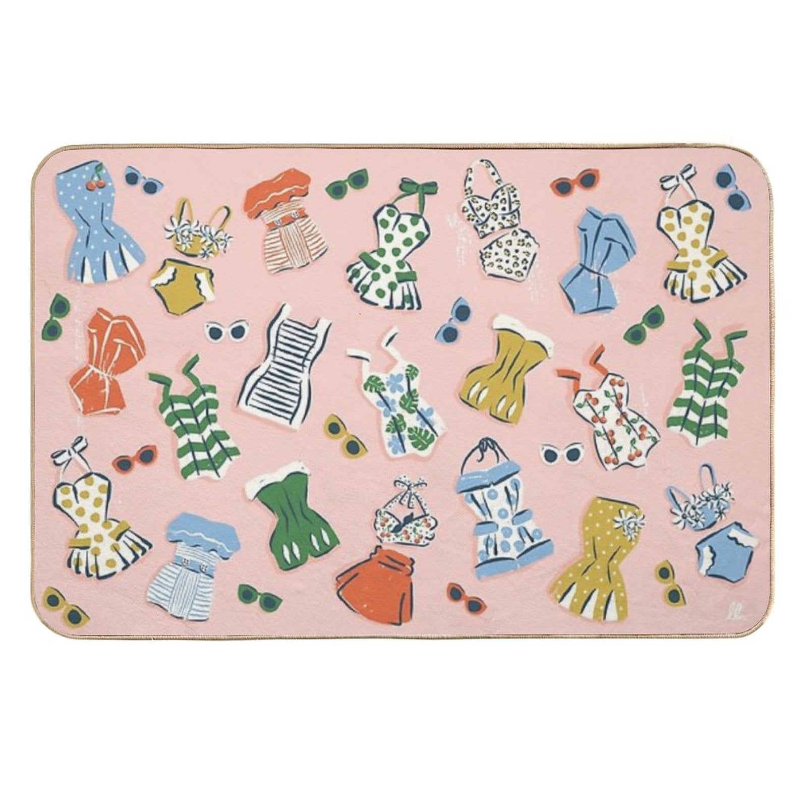 Retro 1950s Swimwear And Sunglasses Pattern  Anti-Trip Bath Mat