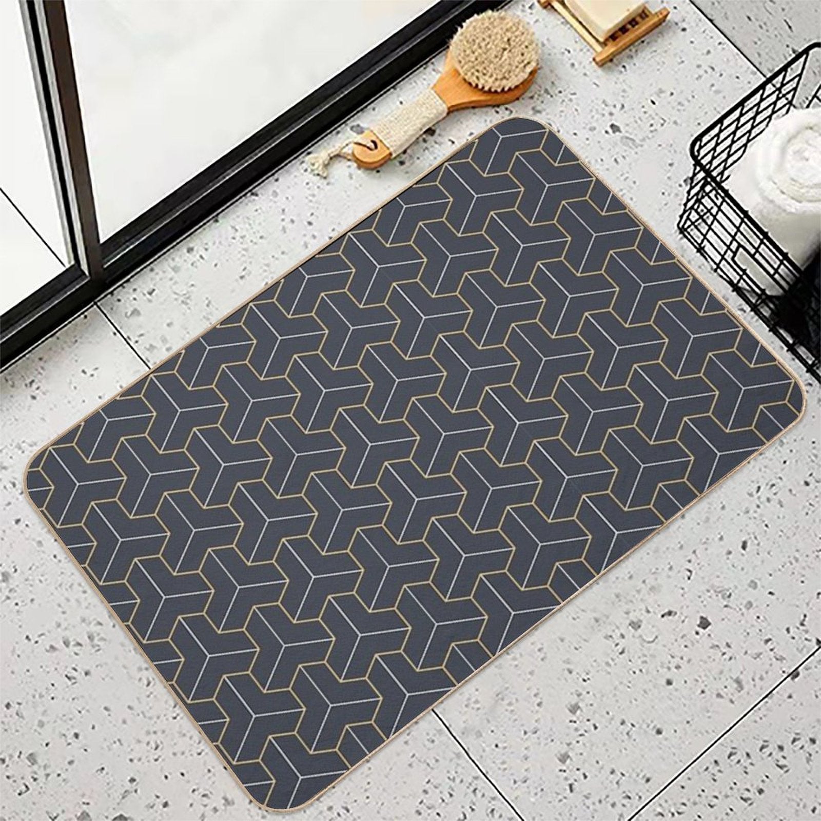 Geometric Background with Triple Hexagonal Elements.  Versatile Bath Mat