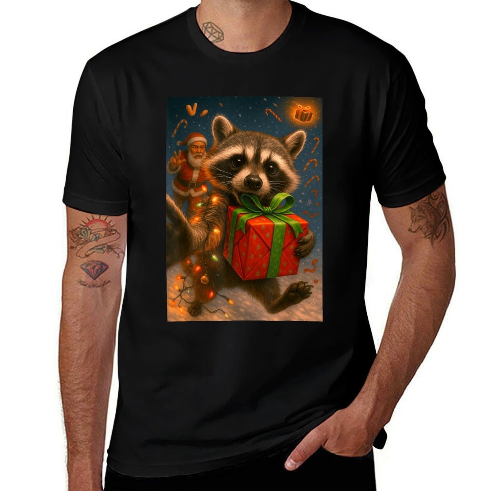 Funny Raccoon Christmas - Selfie Santa Xmas  Vintage-inspired T-Shirt