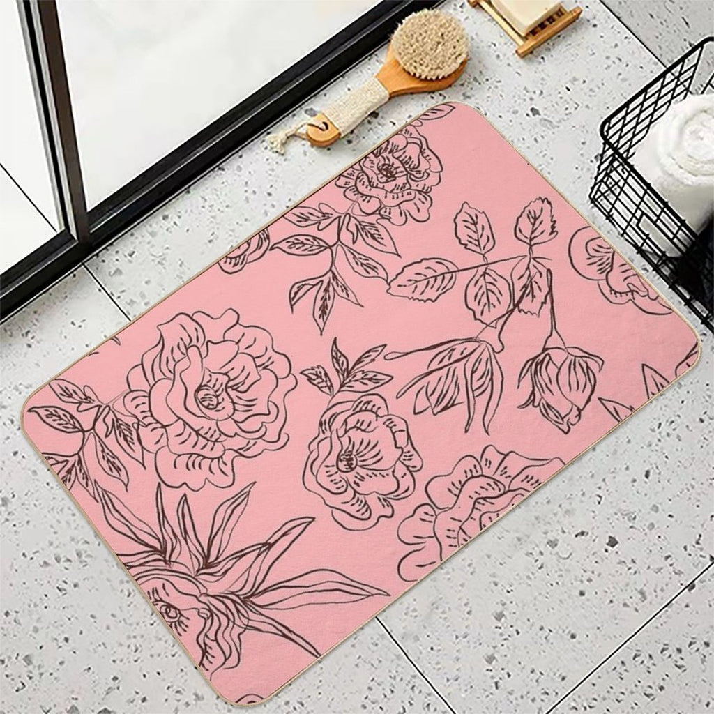 Roses on A Pink Background  Pet-Safe Bath Mat