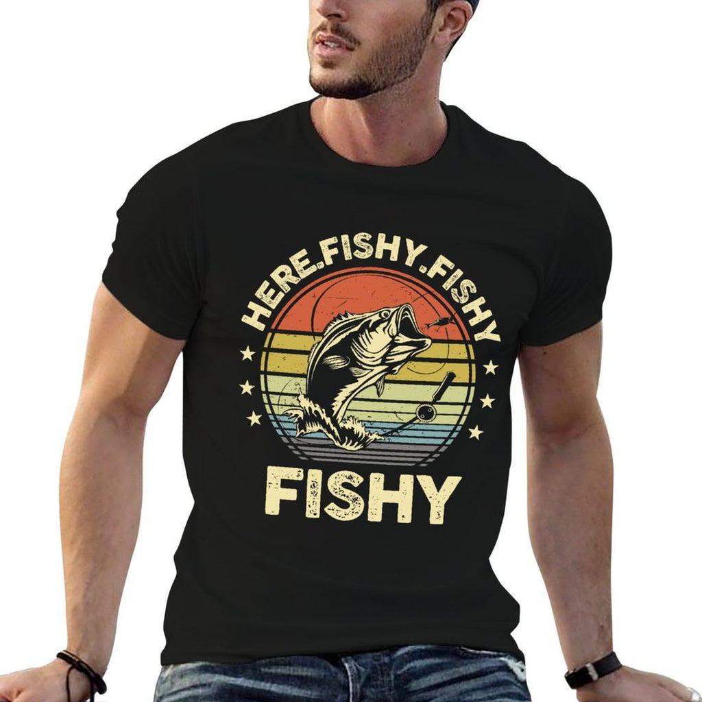 Fishing Here-Fishy Bass Fish Funny Dad  Relaxed-fit T-Shirt