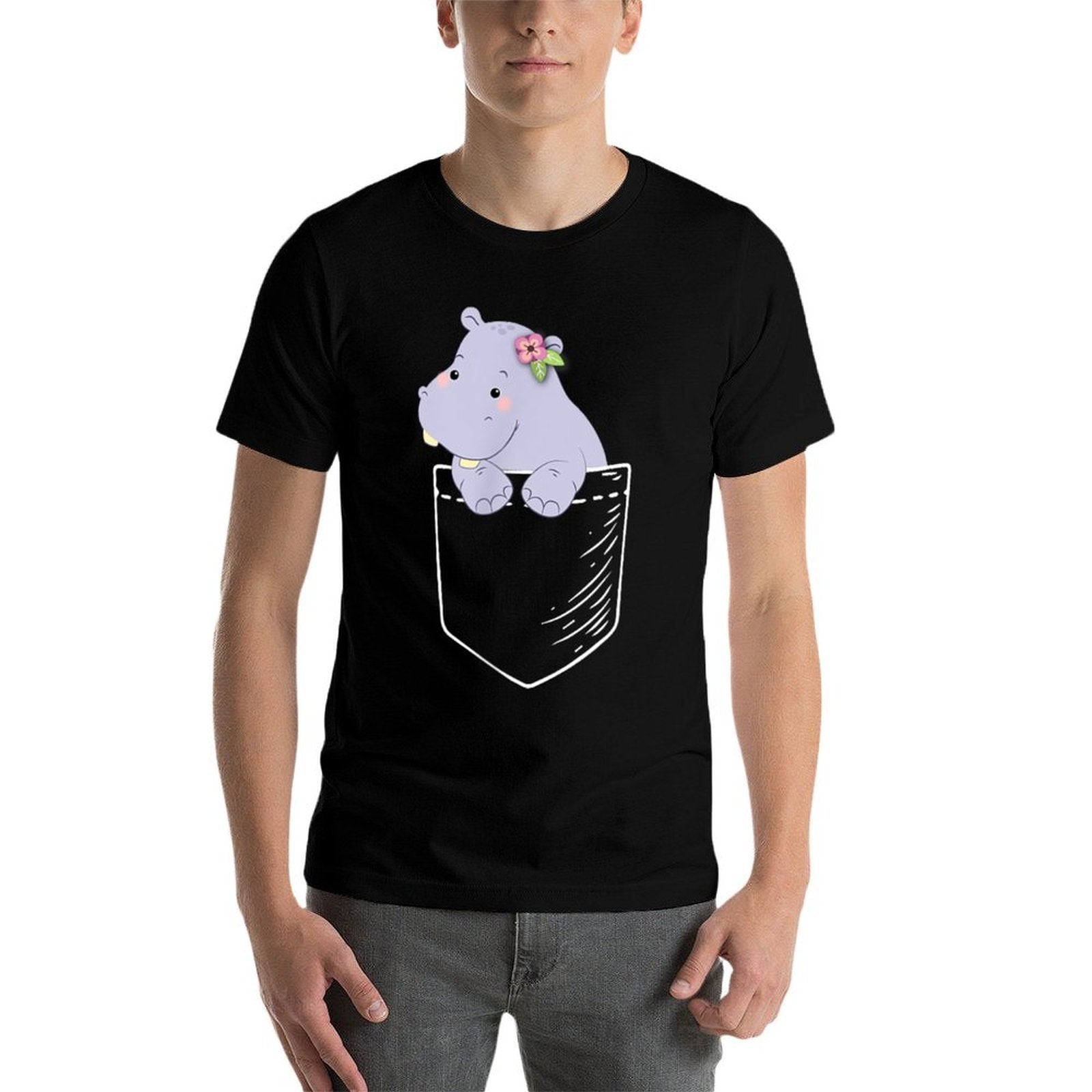 Funny Kawaii Kids Girls Pocket Hippo Lover  Soft T-Shirt
