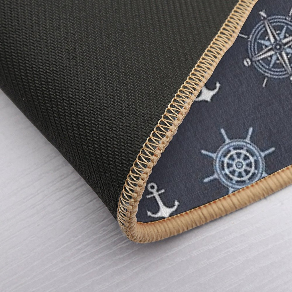 Pattern of Anchors And Compass Roses on Dark Blue  Rapid-Drying Bath Mat