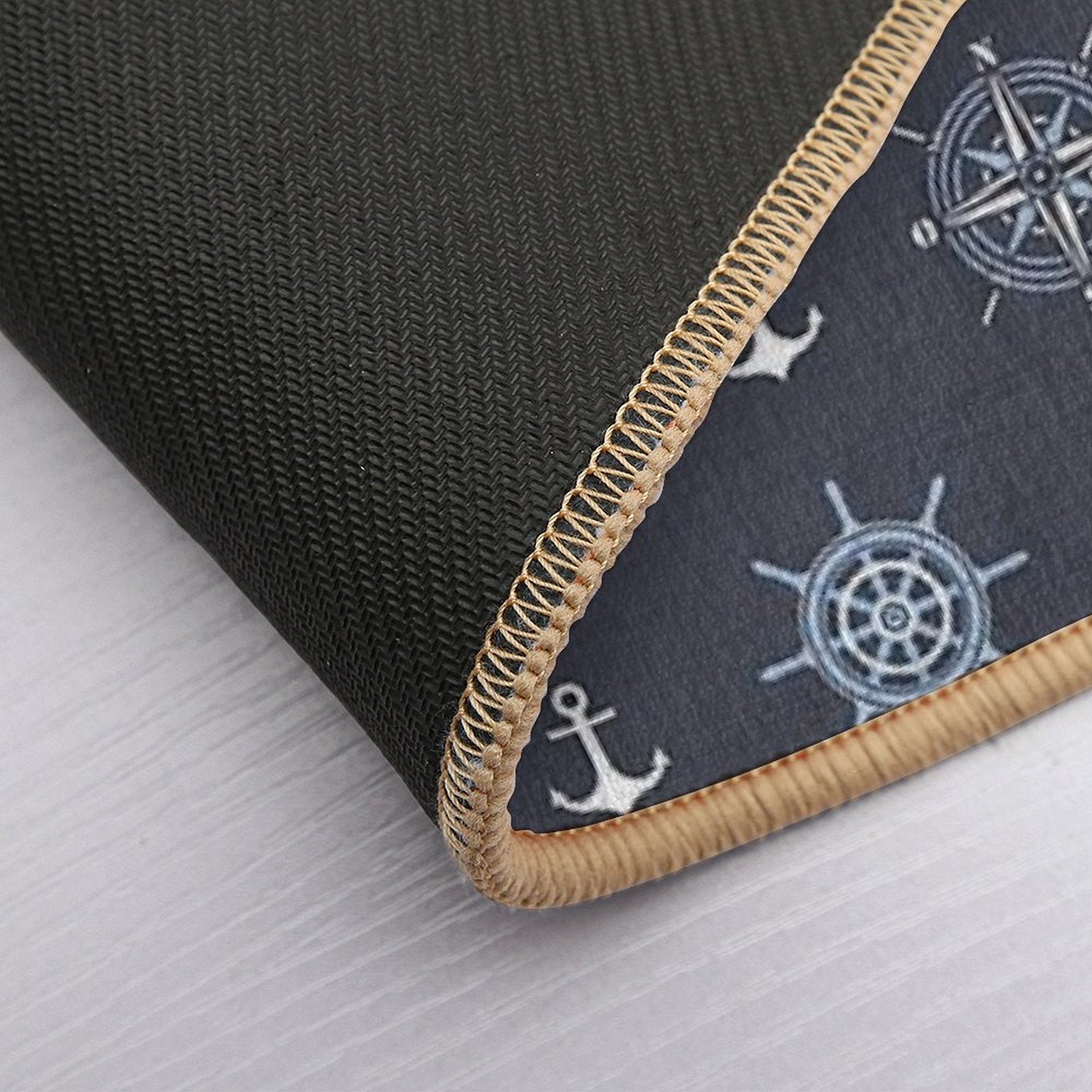 Pattern of Anchors And Compass Roses on Dark Blue  Rapid-Drying Bath Mat