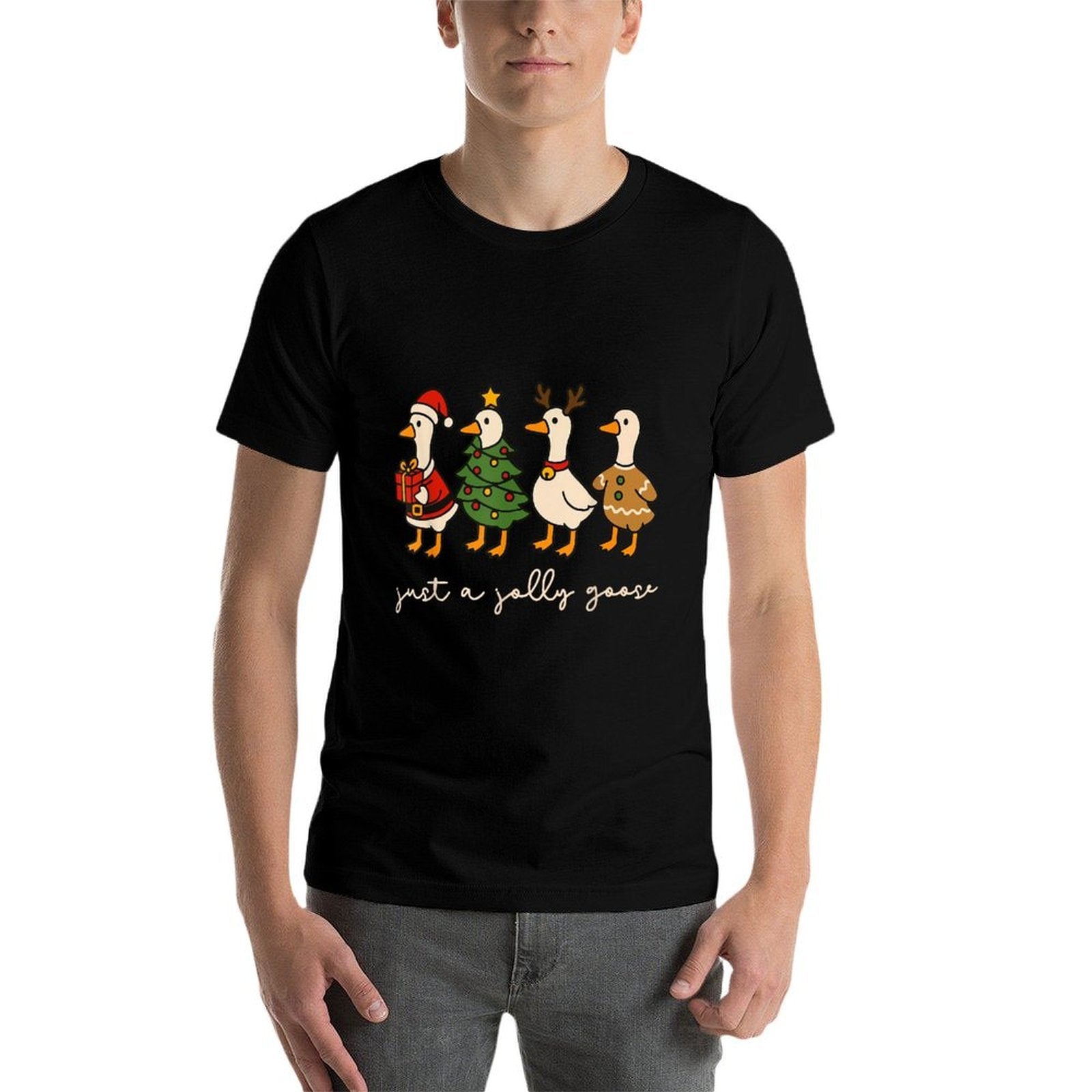Just A Jolly Cute Goose Funny Merry Goosemas Christmas Xmas  Graphic-printed T-Shirt
