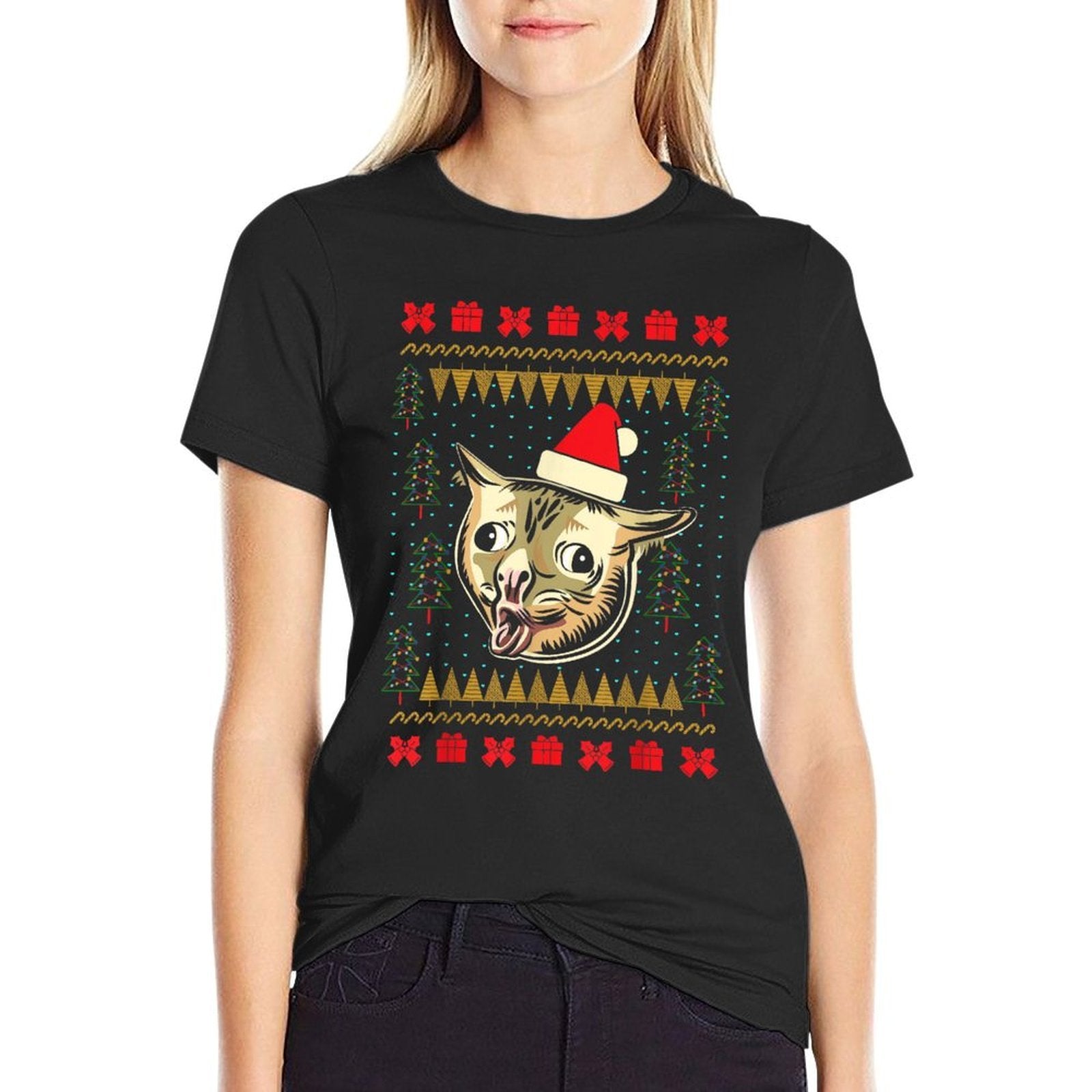 Ugly Christmas Sweater Coughing Cat Meme Men Women Kids  Odor-resistant T-Shirt