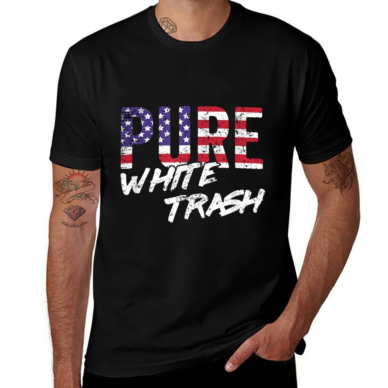 Funny Redneck, American USA Pure White Trash  Ribbed Collar T-Shirt