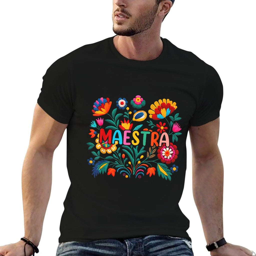Maestra Flowers Spanish Teacher Cinco De Mayo Funny  Polyester Blend T-Shirt