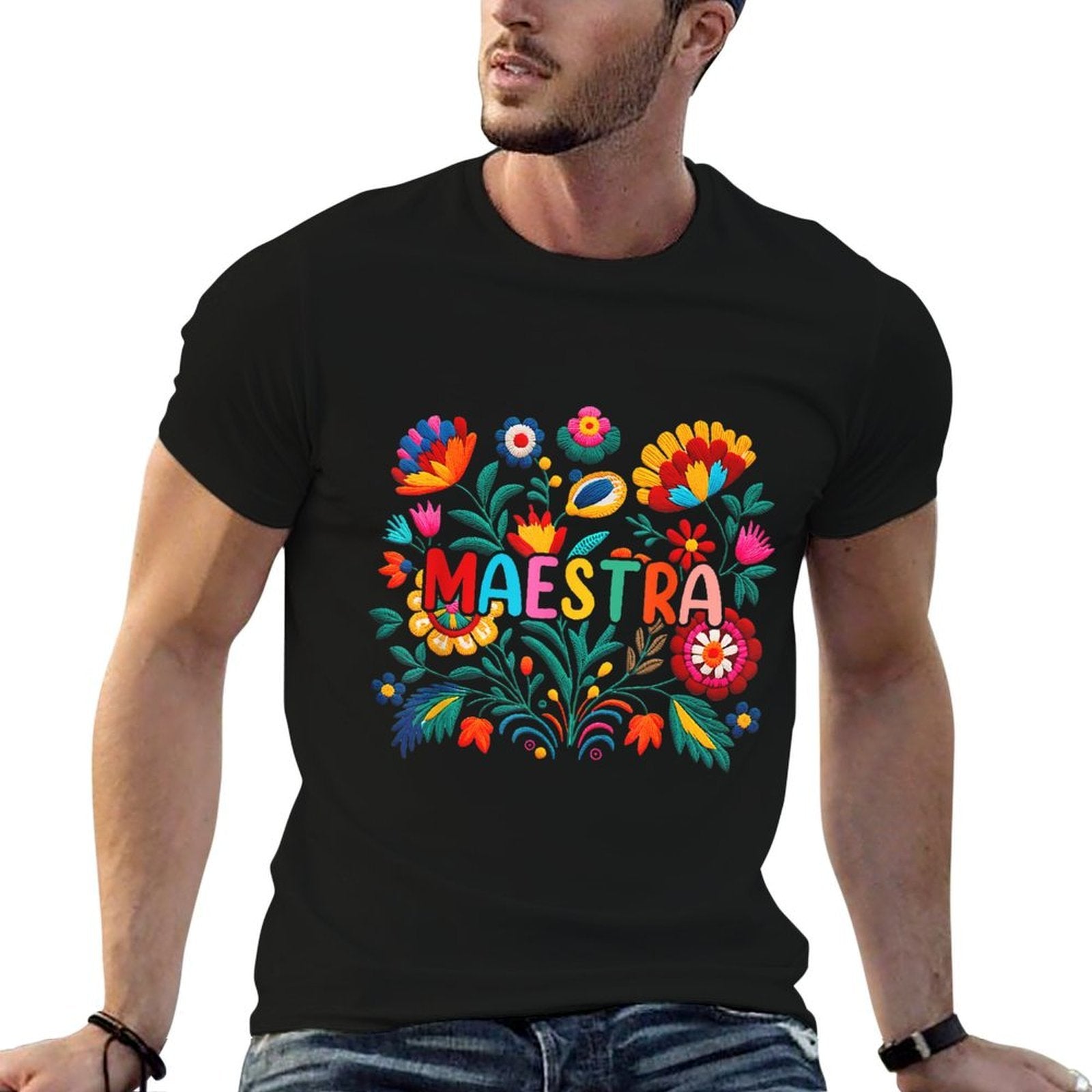 Maestra Flowers Spanish Teacher Cinco De Mayo Funny  Polyester Blend T-Shirt