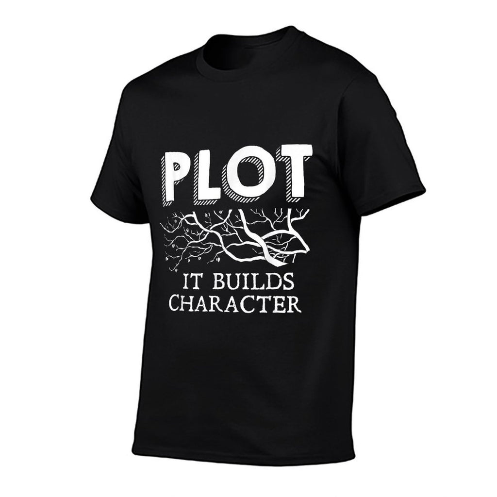 Funny Plot It Builds Character Book Reading Teacher Gift  Ribbed Collar T-Shirt