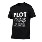 Funny Plot It Builds Character Book Reading Teacher Gift  Ribbed Collar T-Shirt