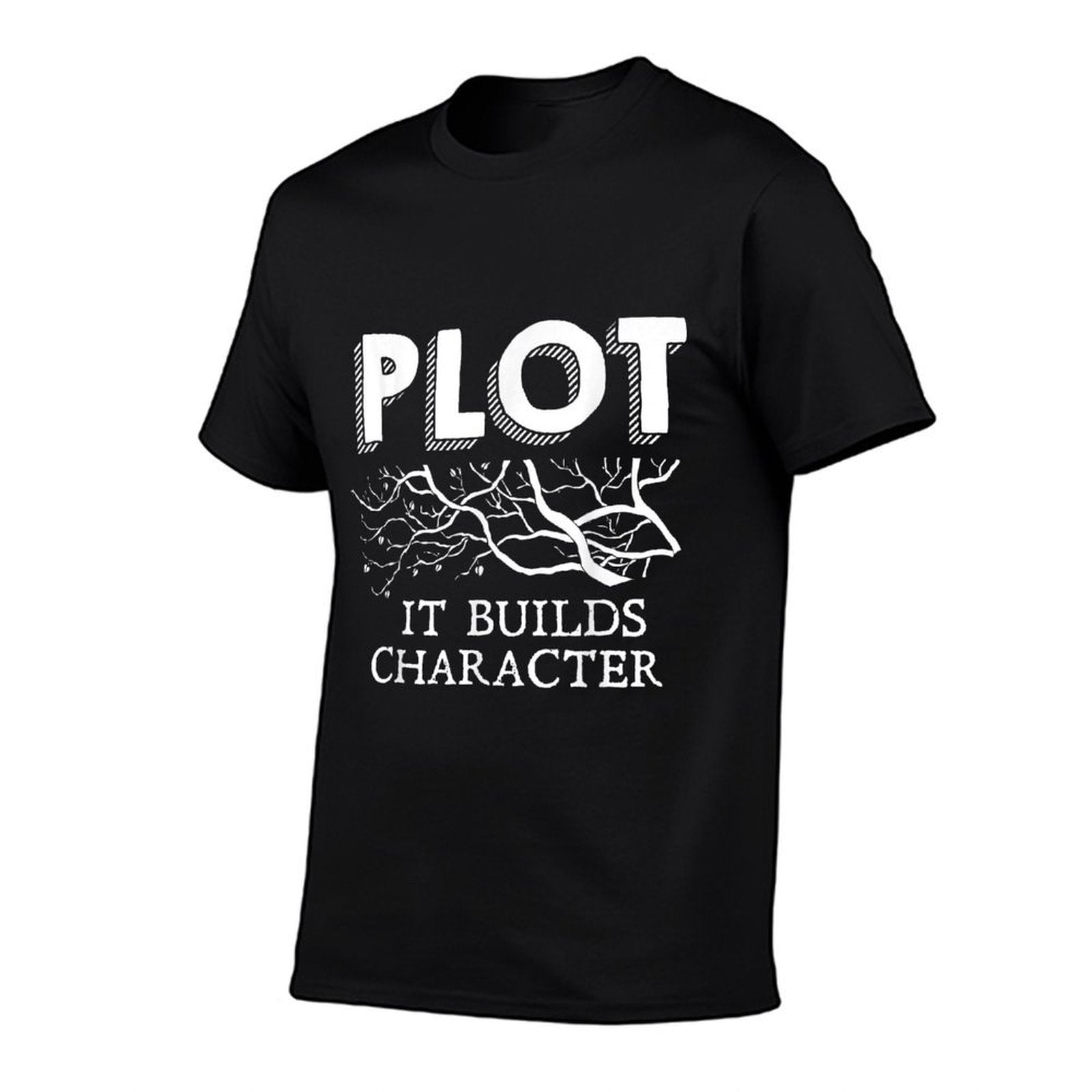 Funny Plot It Builds Character Book Reading Teacher Gift  Ribbed Collar T-Shirt
