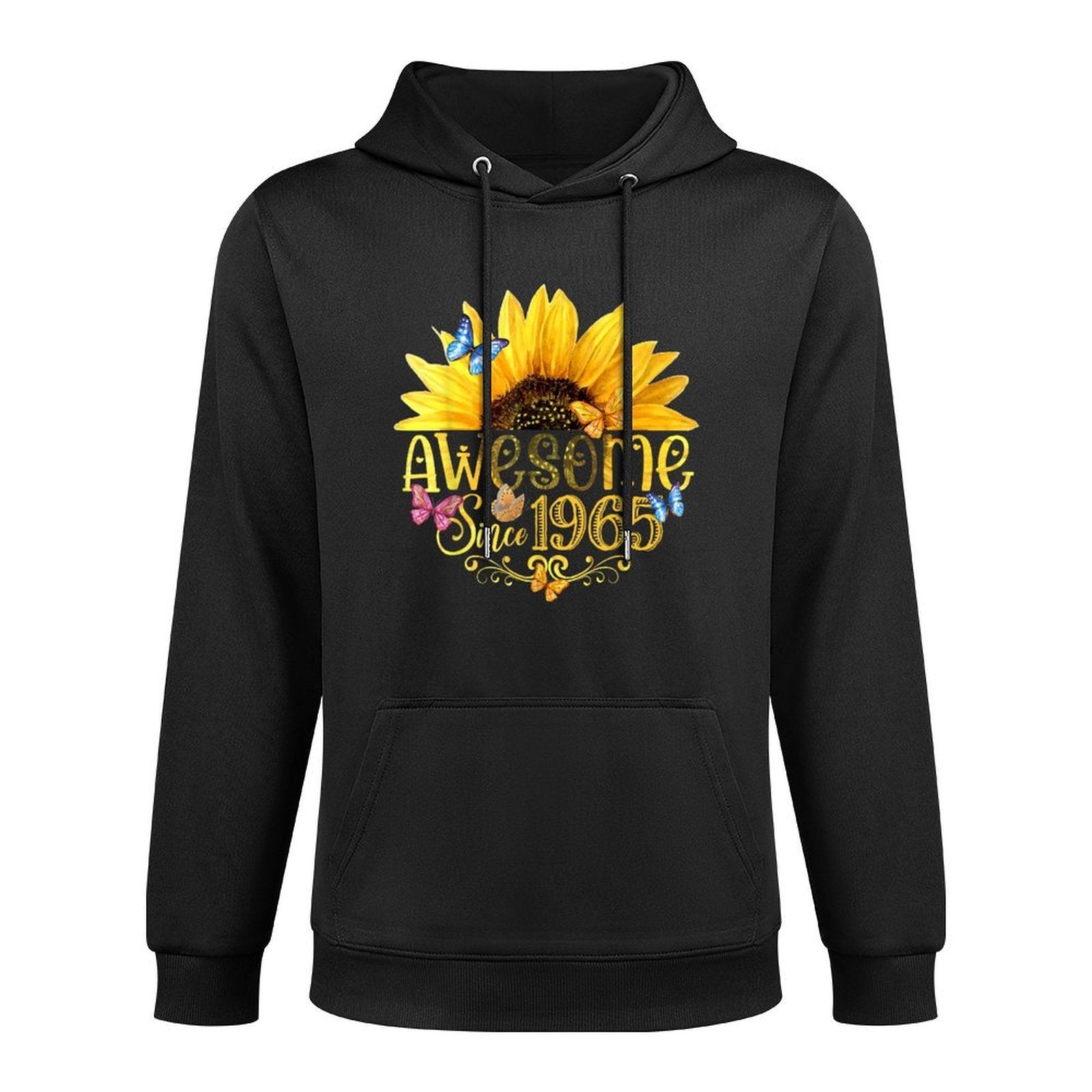 Born In 1965 Funny Sunflower Vintage 60th Birthday for Women - Black, Floral,, Crew Collar, Straight Fit, Small Shrink-Resistant Hoodie