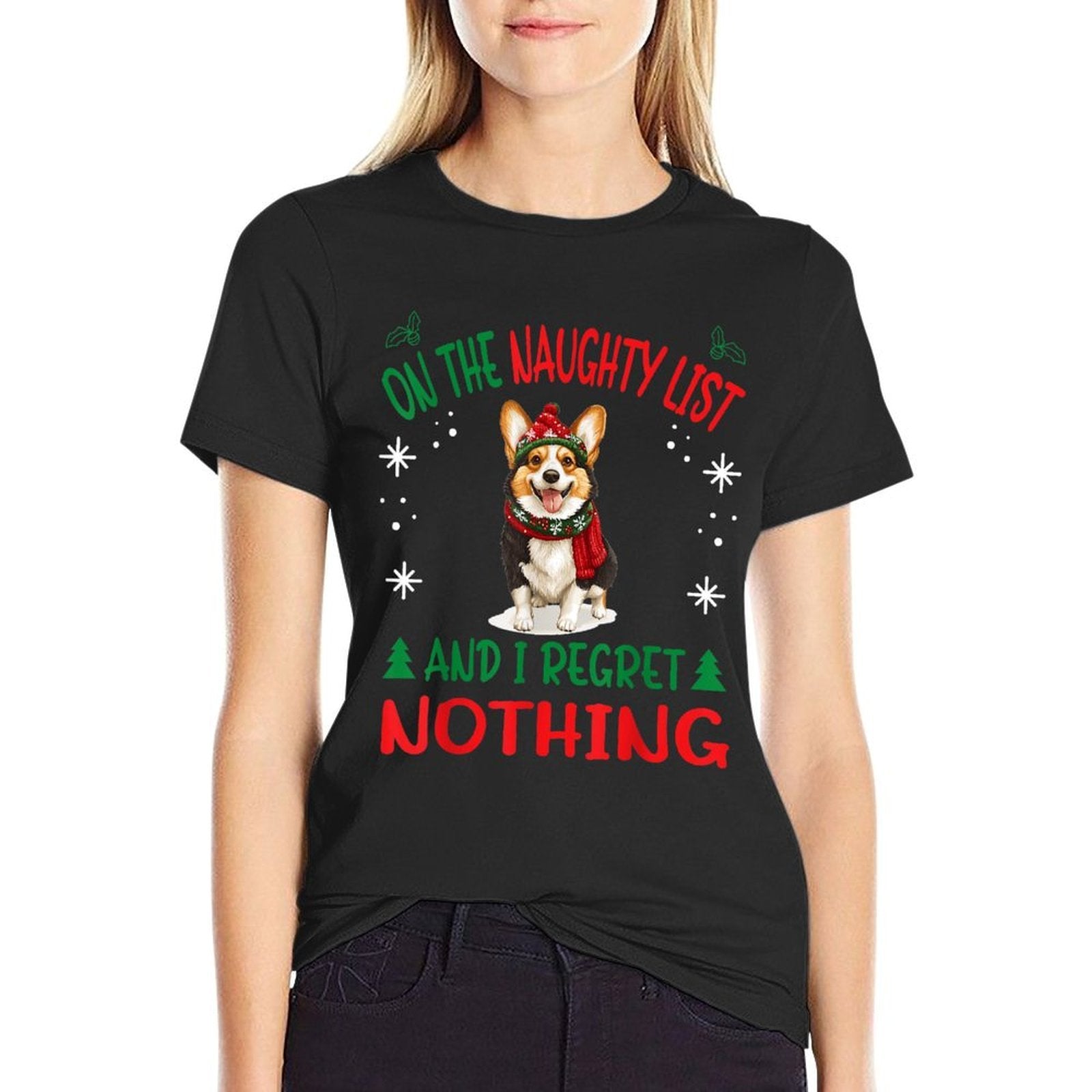 Cute Cardigan Welsh Corgi Dog Christmas On The Naughty List for Men Women  Oversized Silhouette T-Shirt