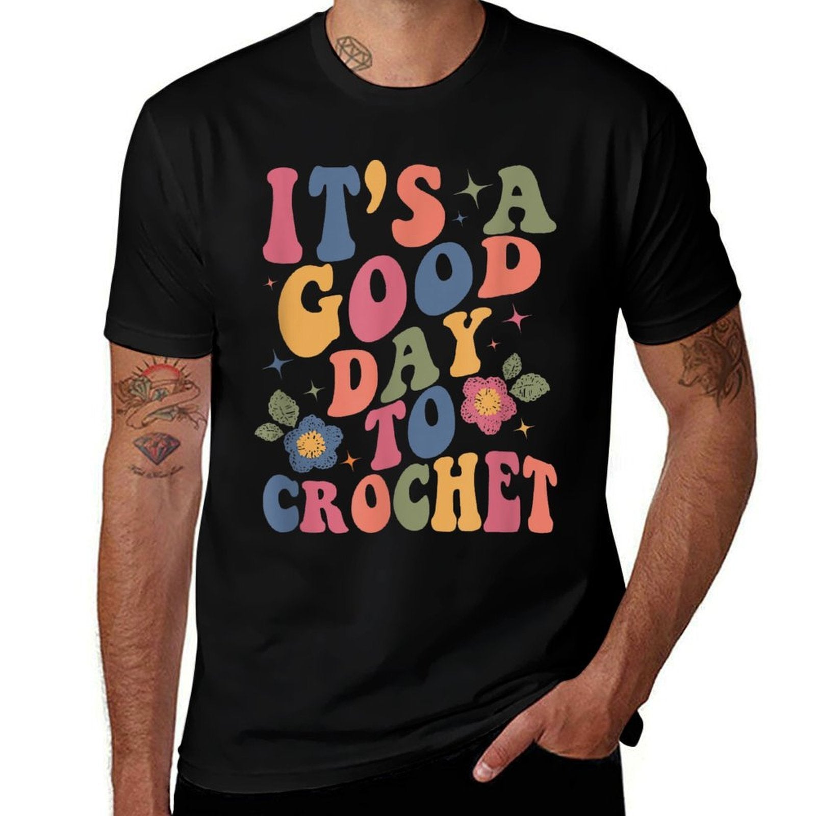 Its Good Day To Crochet Funny Groovy Crochet Lover, Small, Black  Heathered Texture T-Shirt