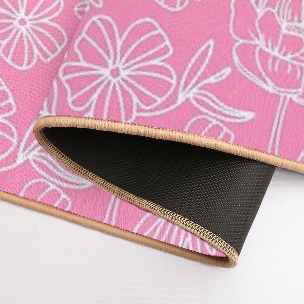 Floral Geometric Outlines on Pink  Dirt-Trapping Bath Mat