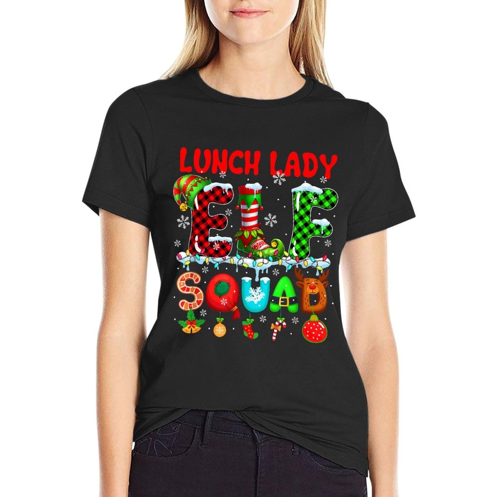 Lunch Lady Elf Squad Christmas Colorful Funny Job Team  Polyester Blend T-Shirt