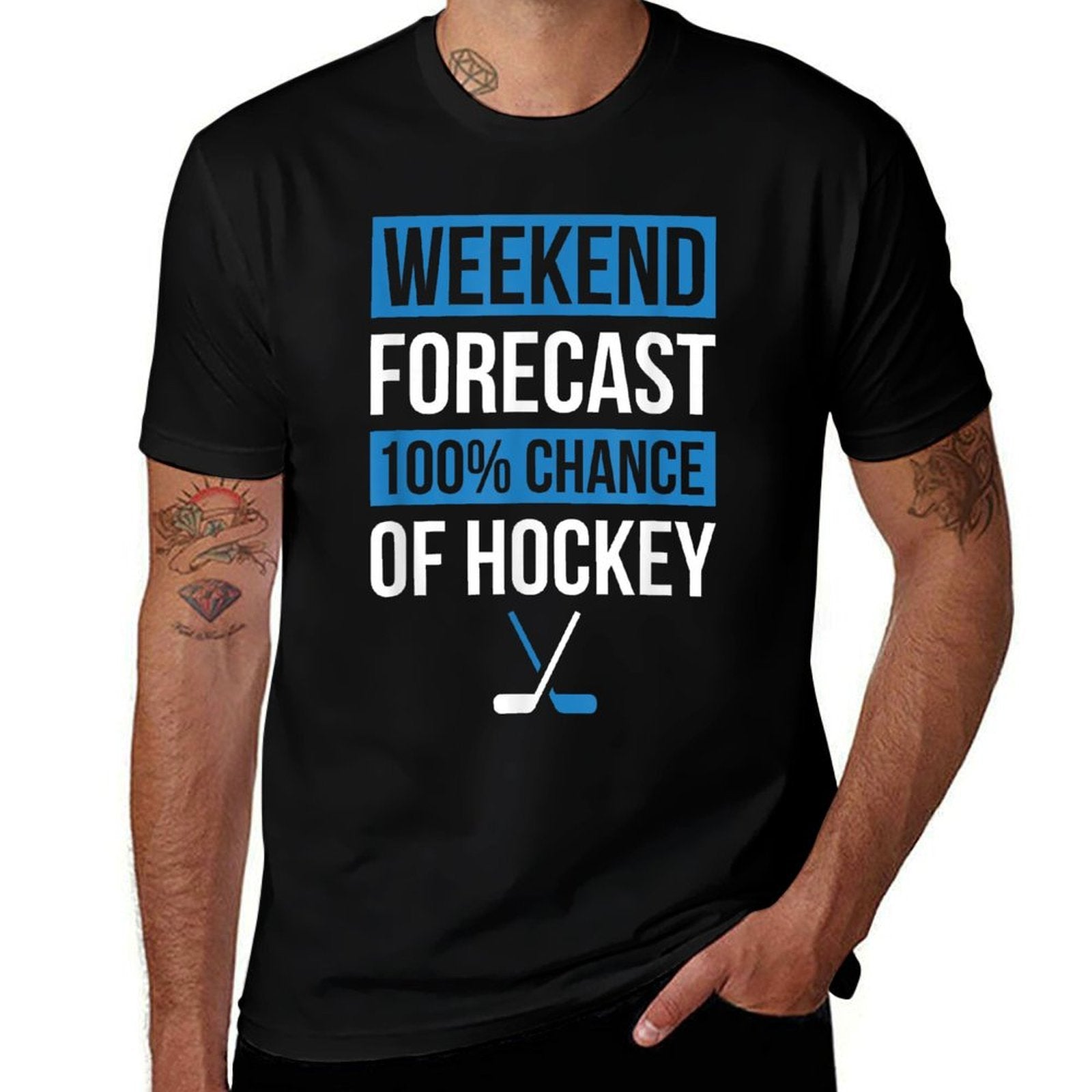 Funny Hockey Player Or Hockey Fan Design Weekend Forecast  Tagless Design T-Shirt