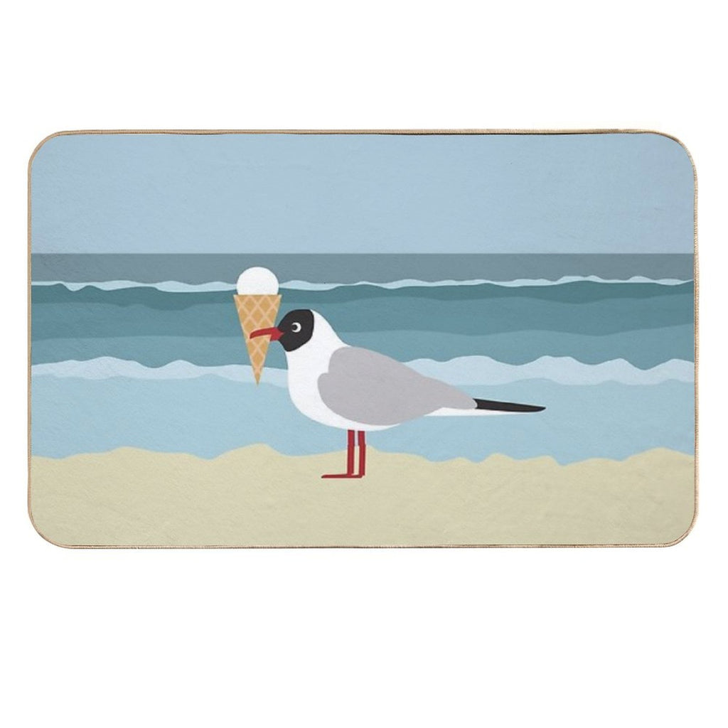 Cute Seagull with Ice Cream by The Sea  Absorbent Bath Mat