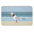 Cute Seagull with Ice Cream by The Sea  Absorbent Bath Mat